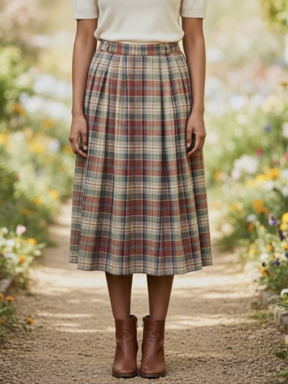 Vintage J.G. Hook Plaid Skirt A-Line Size 8 Cotton Linen Pockets Preppy Flowy